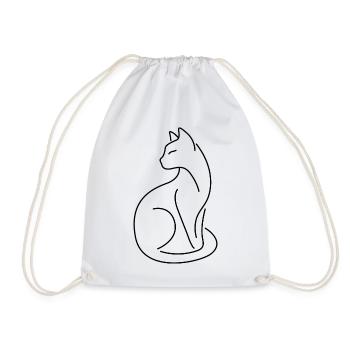 Cat tomcat silhouette of black lines - Drawstring Bag - white - Front