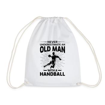 Old Man Handball Player Handballer Dad Grandpa - Drawstring Bag - white - Front