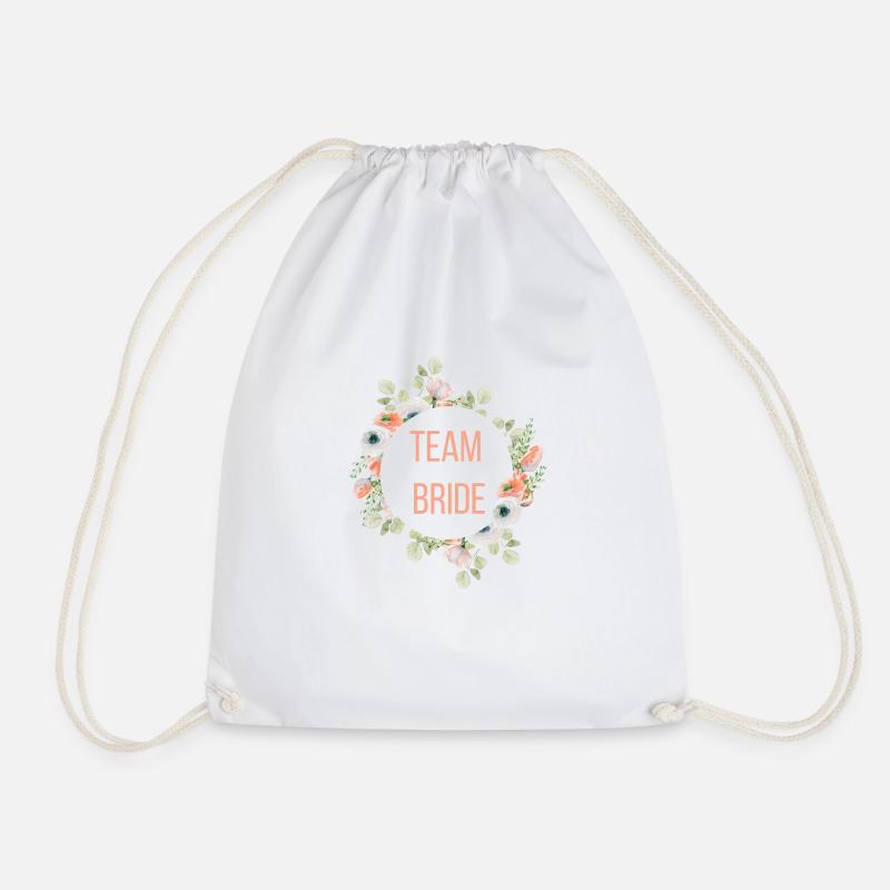 Team Bride! Blumen Kranz, personalisierbar - Turnbeutel - Weiß