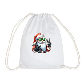 Santa Claus on motorcycle with sunglasses - Drawstring Bag - white - Front