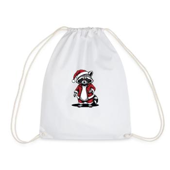 Cadeau de Noël du Père Noël raton laveur - Sac de sport léger - blanc - Devant