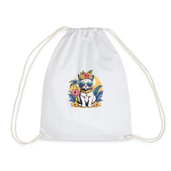 Cat Vacation Vacation Cat Vacation Hawaii Island Sea - Drawstring Bag - white - Front