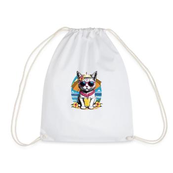 Cat Vacation Vacation Cat Vacation Hawaii Island Sea - Drawstring Bag - white - Front