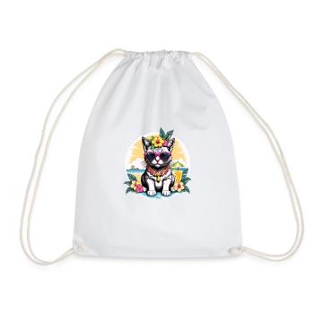 Cat Vacation Vacation Cat Vacation Hawaii Island Sea - Drawstring Bag - white - Front