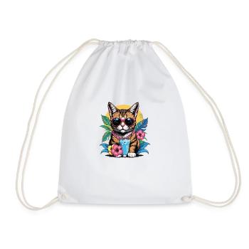 Cat Vacation Vacation Cat Vacation Hawaii Island Sea - Drawstring Bag - white - Front