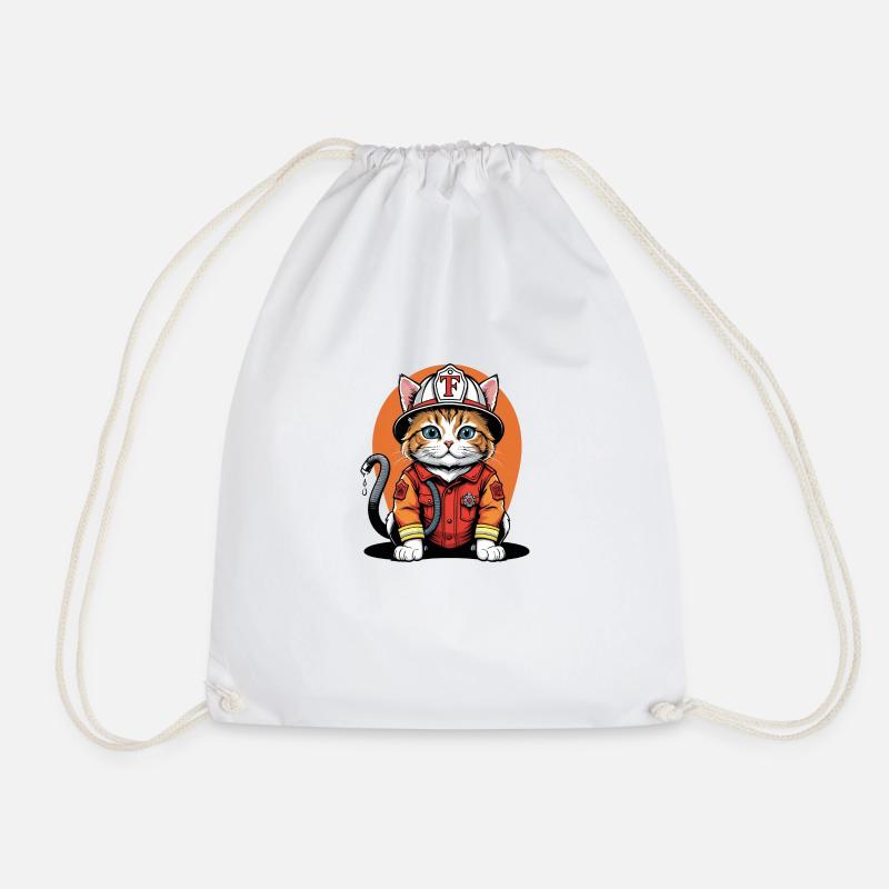 Cat Fire Brigade Cat Love Cat Lover - Drawstring Bag - white