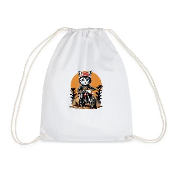 Cat Motocross Bike Gift Supermoto Motorcycle - Drawstring Bag - white - Front