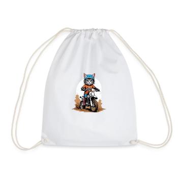 Cat Motocross Bike Gift Supermoto Motorcycle - Drawstring Bag - white - Front