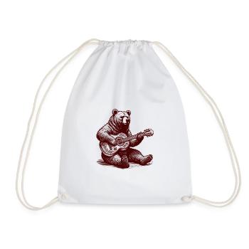 Bear Playing Guitar Funny Wild Animal Guitarist - Drawstring Bag - white - Front