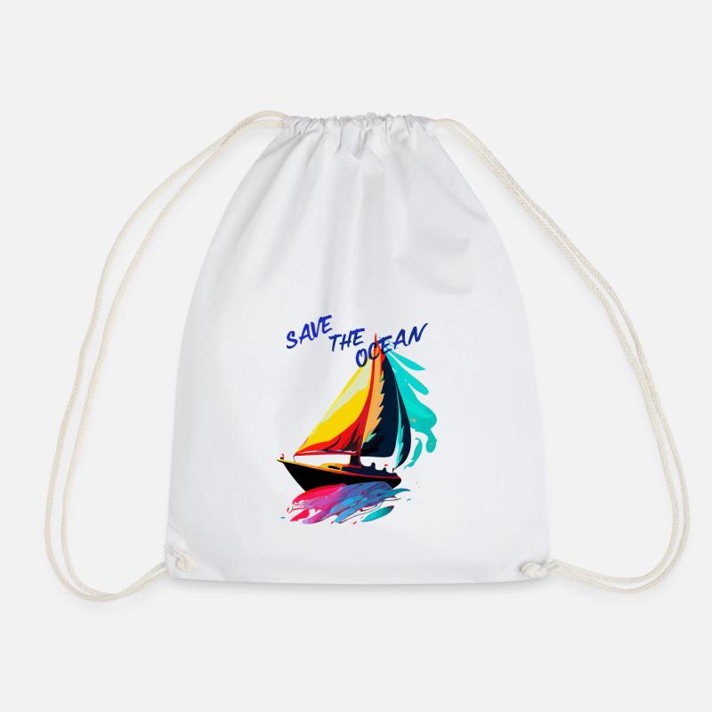 Save the Ocean. Sailing ship - Drawstring Bag - white