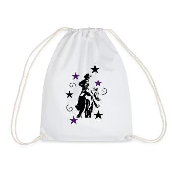 Cowgirl Western Rider with horse silhouette - Drawstring Bag - white - Front