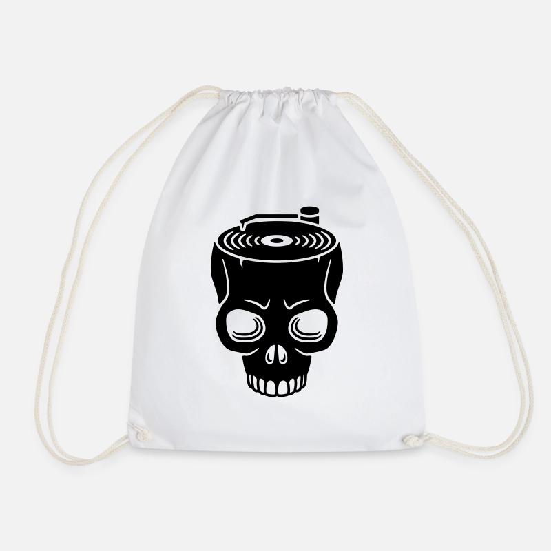 Skull Record Player - Drawstring Bag - white