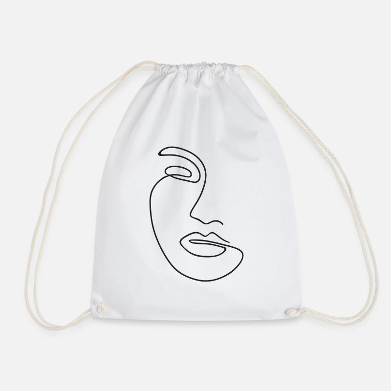 Line Art Face - Drawstring Bag - white