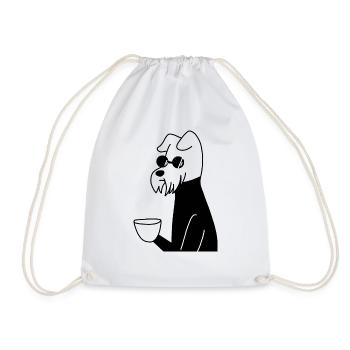 Hund mit Tasse - Turnbeutel - Weiß - Vorne