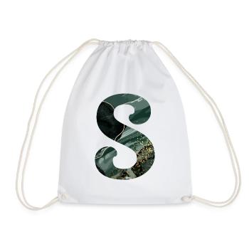 Green Marbled S Letter - Drawstring Bag - white - Front