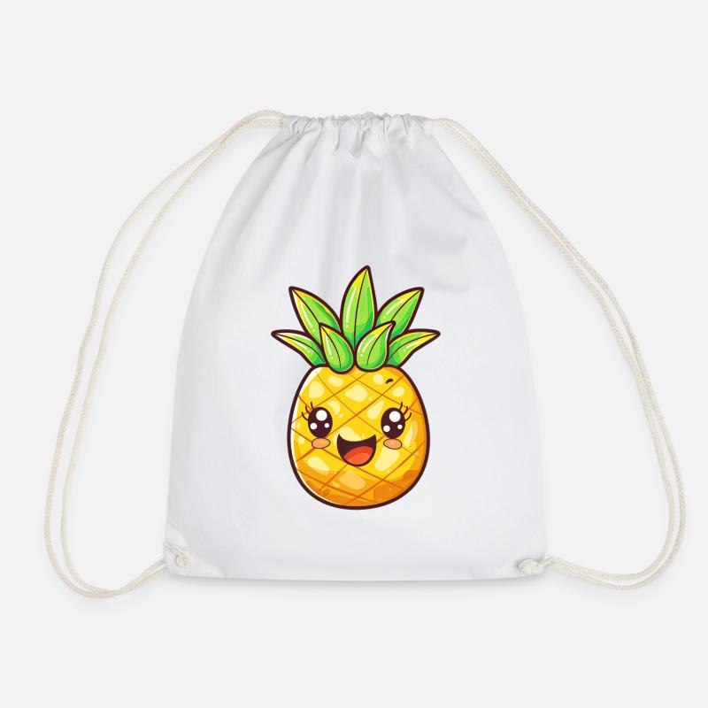 Pineapple with face - Drawstring Bag - white