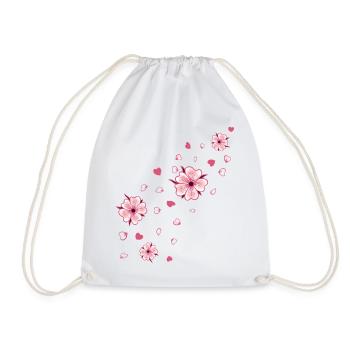 Flying Cherry Blossoms with Hearts Sakura Spring - Drawstring Bag - white - Front