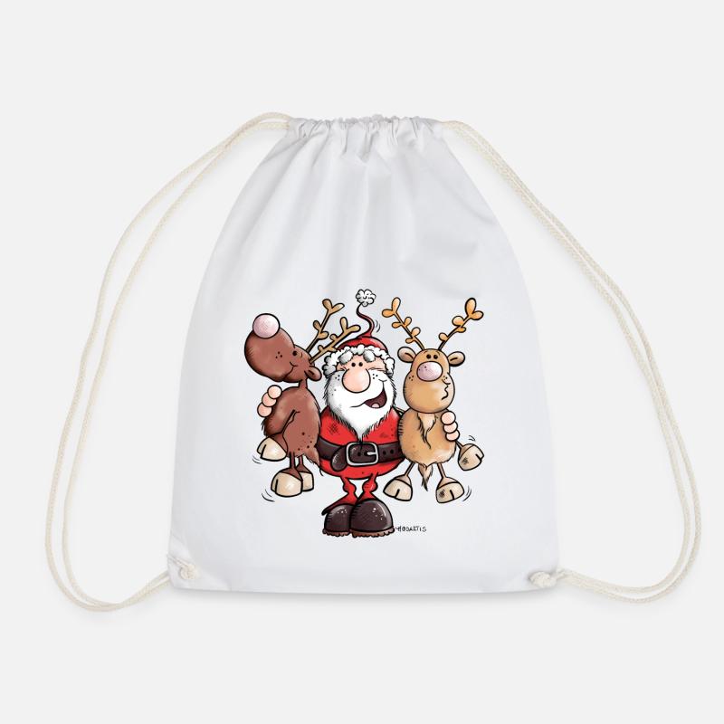 Santa Claus cuddles Reindeers - Drawstring Bag - white