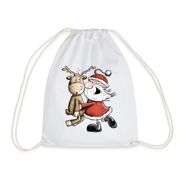 Weihnachtsmann Mit Rentier I Weihnachten Geschenk - Turnbeutel - Weiß - Vorne