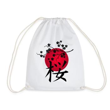 Japanische Kirsche schwarz und rote Sonne - Turnbeutel - Weiß - Vorne