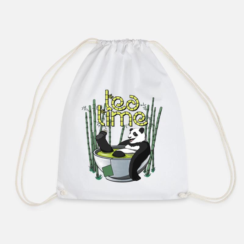 Tea Time - The Panda's Tea Moment - Drawstring Bag - white