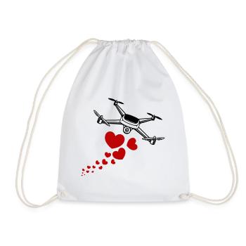 Flying drone with hearts - Drawstring Bag - white - Front