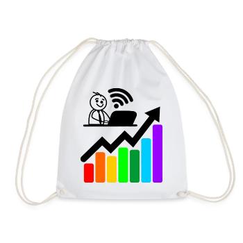 Colored chart happy young man on laptop - Drawstring Bag - white - Front
