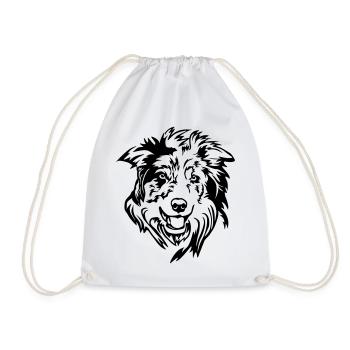 Border Collie Head - Drawstring Bag - white - Front
