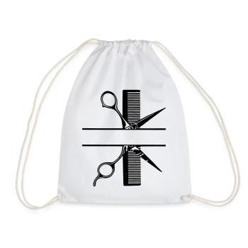 Scissors with comb text banner - Drawstring Bag - white - Front