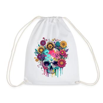 Flower Skull 3 - Drawstring Bag - white - Front