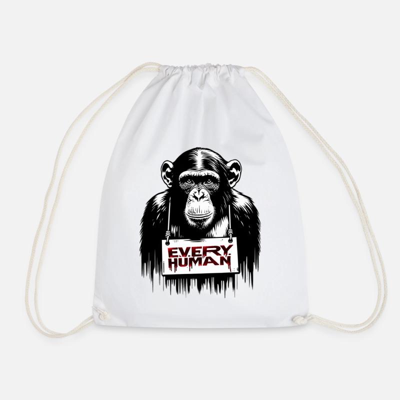 Every Human Monkey | Save Animals - Drawstring Bag - white