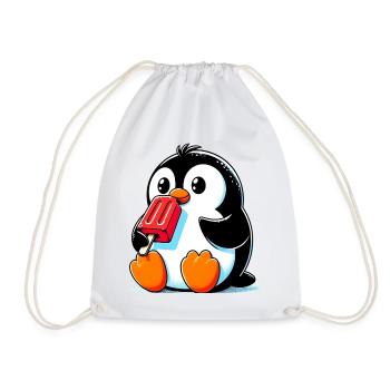 Pinguin isst ein Eis am Stiel - Turnbeutel - Weiß - Vorne