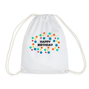 HAPPY BIRTHDAY. HAPPY BIRTHDAY. ANNIVERSARY. - Drawstring Bag - white - Front