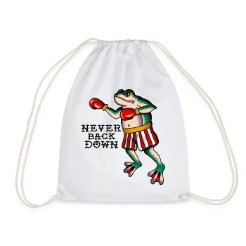 Frog Fighter Never Back Down Classic Tattoo Style - Drawstring Bag - white - Front