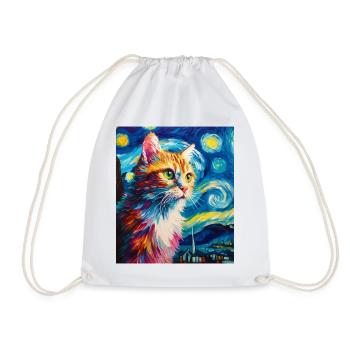Cat - Drawstring Bag - white - Front