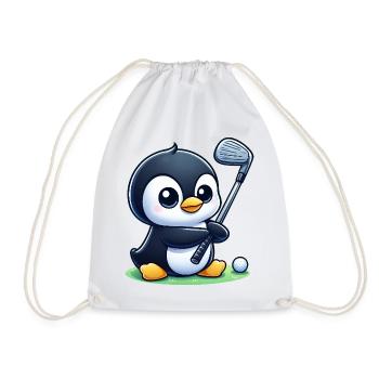 Cute Penguin Golfer Cartoon Funny - Drawstring Bag - white - Front