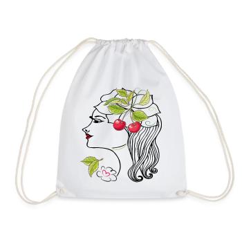 Woman's head with cherries - Drawstring Bag - white - Front
