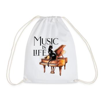 Music is Life - Black Cat pianiste au piano - Sac de sport léger - blanc - Devant