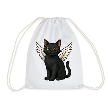 Black Cat Angel Wings Cartoon Celestial - Drawstring Bag - white - Front