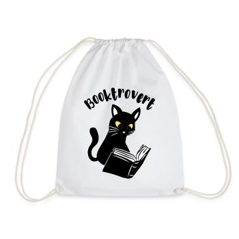 Booktrovert Cat with Book - Drawstring Bag - white - Front