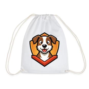 Playful Dog Crest Illustration - Drawstring Bag - white - Front