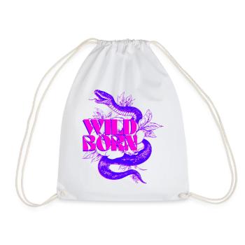 Wild Born Neon Snake with Bold Text - Drawstring Bag - white - Front