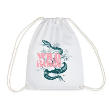 Wild Born Snake and Leaf Design - Drawstring Bag - white - Front