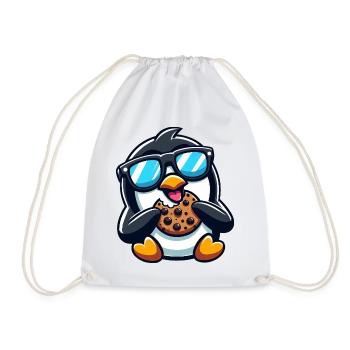 Cute Penguin Cookie Cartoon Dessert Snacking - Drawstring Bag - white - Front
