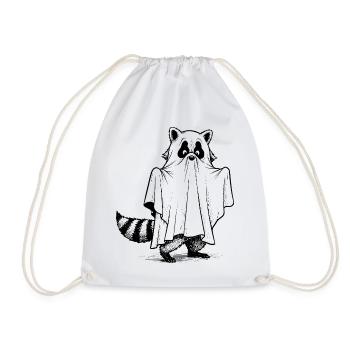 Raccoon in ghost costume illustration - Drawstring Bag - white - Front