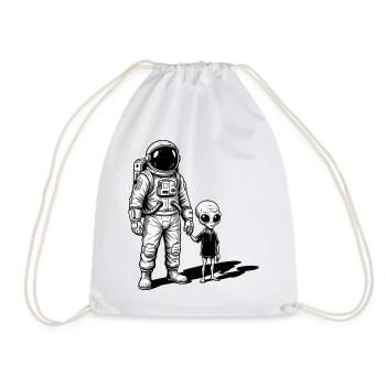 Astronaut and Alien Hand in Hand - Drawstring Bag - white - Front