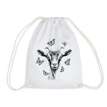 Goat with butterflies - Drawstring Bag - white - Front