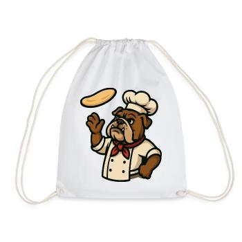 Bulldogge Koch Pizzateig Werfen Cartoon Kunst - Turnbeutel - Weiß - Vorne