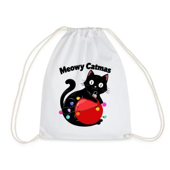 Meowy Catmas - Katze mit Weihnachtskugel - Turnbeutel - Weiß - Vorne