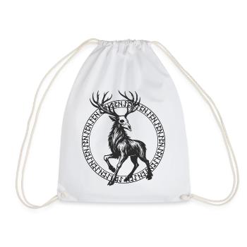 Deer in a Circle Rune Frame - Drawstring Bag - white - Front
